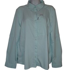 Columbia Vented Fishing‎ Shirt Mens XL Pale Blue Roll Tab Wicking Travel